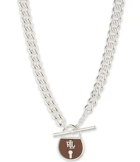 Lauren Ralph Lauren Silver Tone Leather Lock Short Pendant Necklace