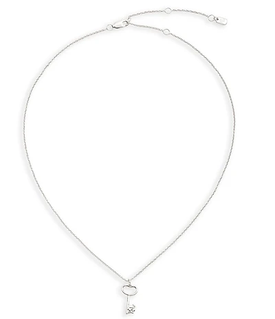Lauren Ralph Lauren Silver Tone Logo Key Short Pendant Necklace