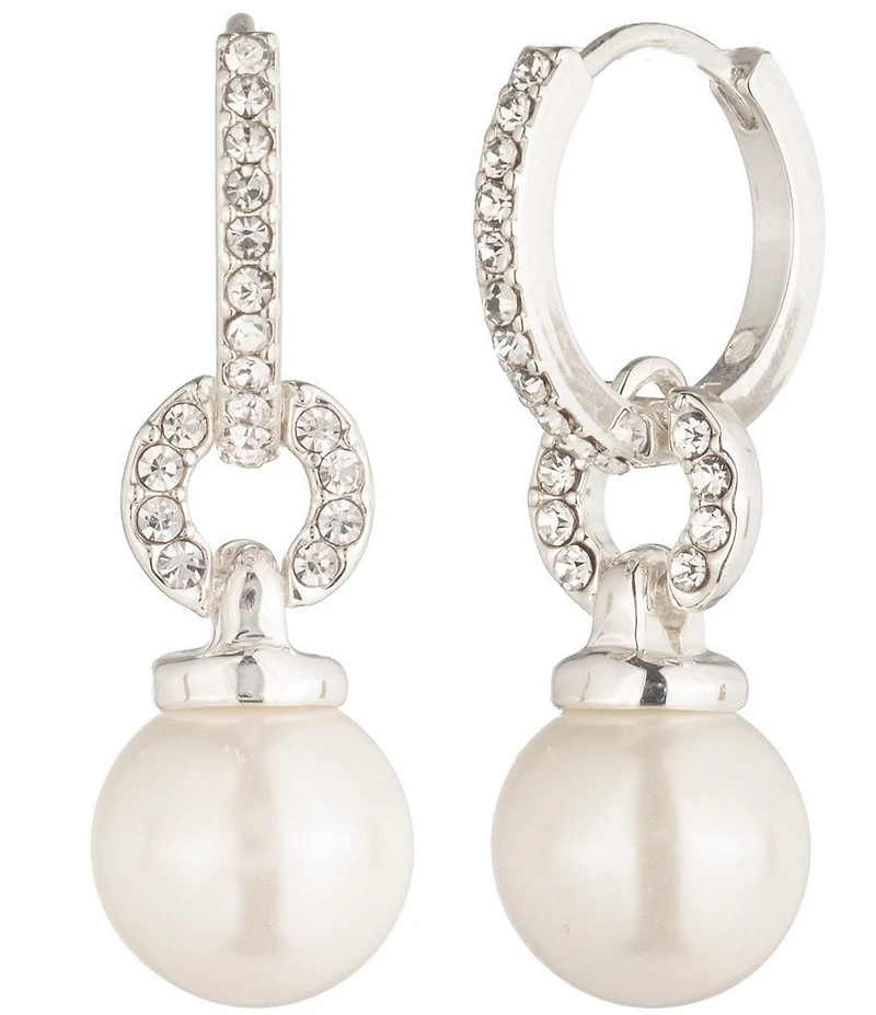 Lauren Ralph Lauren Silver Tone Pearl Huggie Drop Earrings