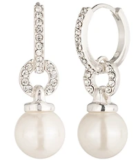 Lauren Ralph Lauren Silver Tone Pearl Huggie Drop Earrings
