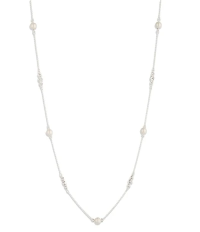Lauren Ralph Lauren Silver Tone Station CZ Long Strand Necklace