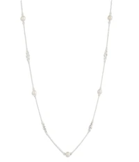 Lauren Ralph Lauren Silver Tone Station CZ Long Strand Necklace