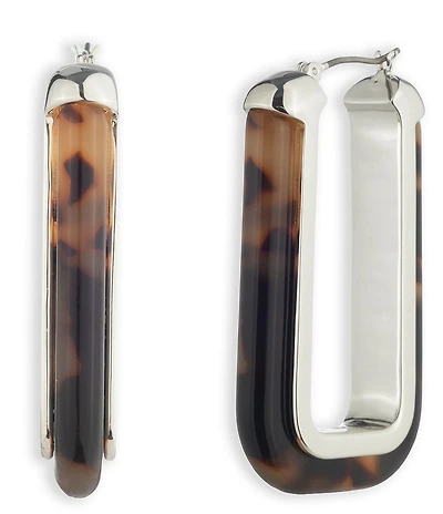 Lauren Ralph Lauren Silver Tone Tortoise Hoop Earrings