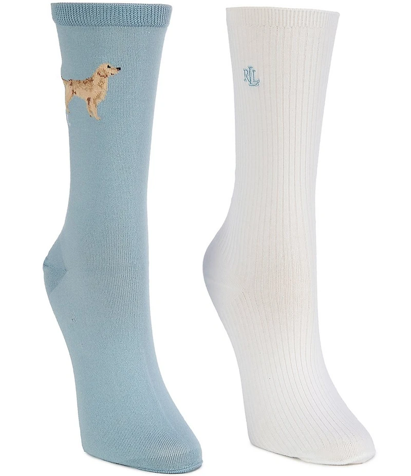 Lauren Ralph Lauren Spring Dog Crew Socks, 2 Pack