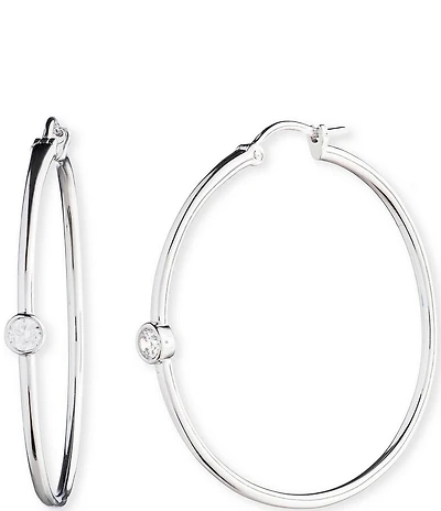Lauren Ralph Lauren Sterling Silver Cubic Zirconia 35mm Hoop Earrings