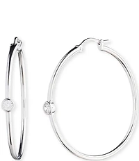Lauren Ralph Lauren Sterling Silver Cubic Zirconia 35mm Hoop Earrings