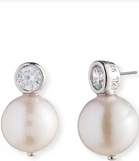 Lauren Ralph Lauren Sterling Silver Cubic Zirconia Freshwater Pearl Stud Earrings
