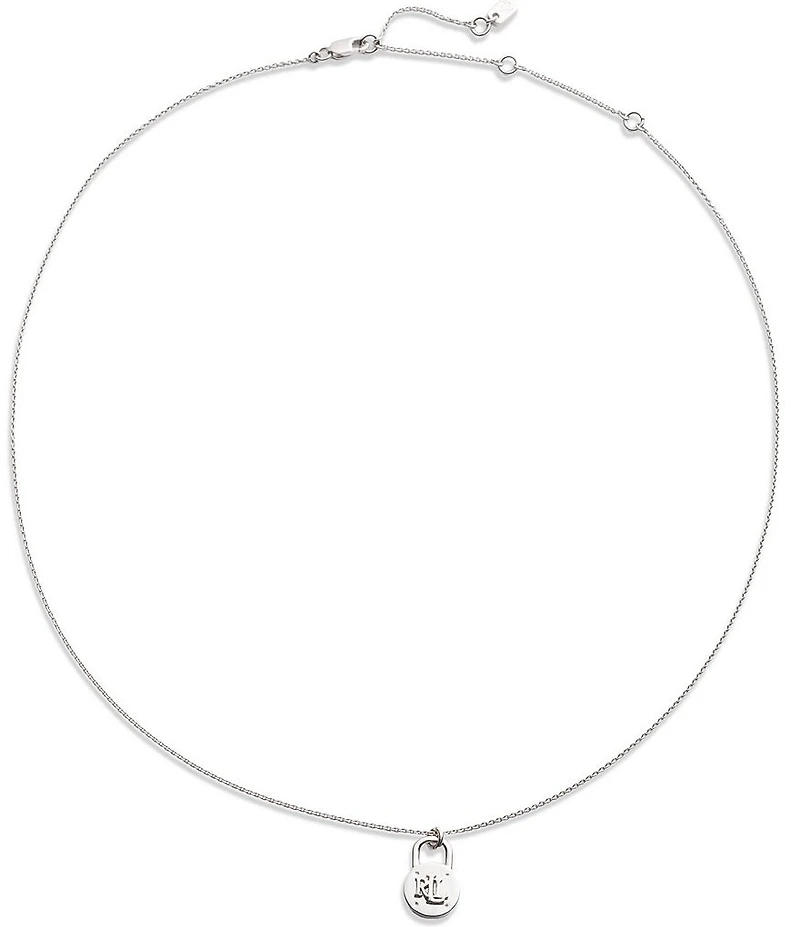 Lauren Ralph Lauren Sterling Silver Logo Padlock Short Pendant Necklace