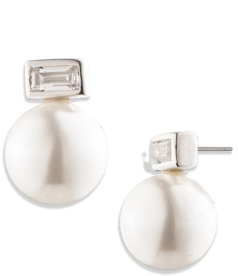 Lauren Ralph Lauren Sterling Silver Pearl CZ Stud Earrings