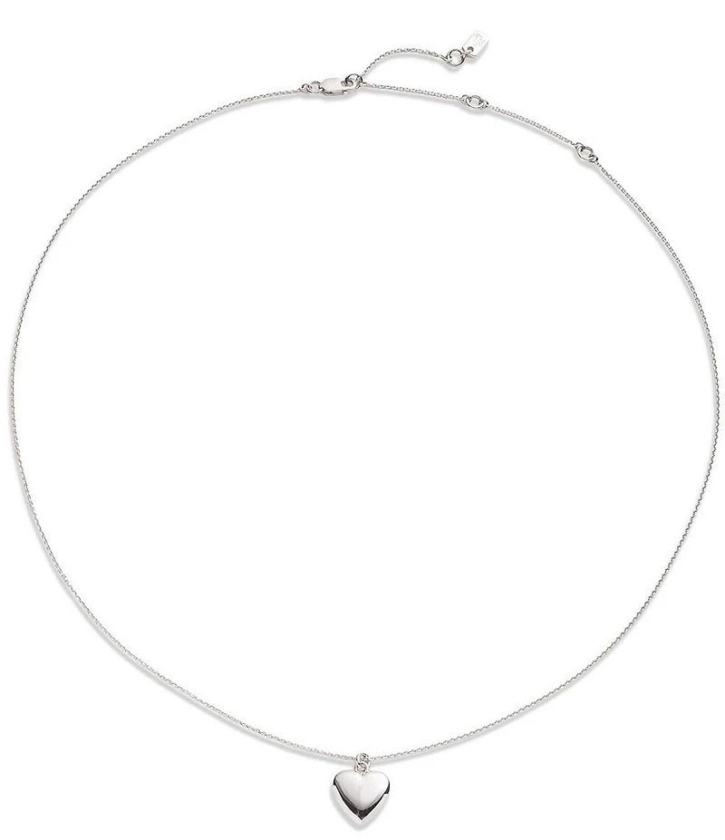 Lauren Ralph Lauren Sterling Silver Puff Heart Short Pendant Necklace
