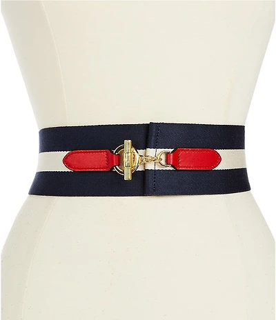 Lauren Ralph Lauren Striped Webbed Nautical Toggle Wide Belt