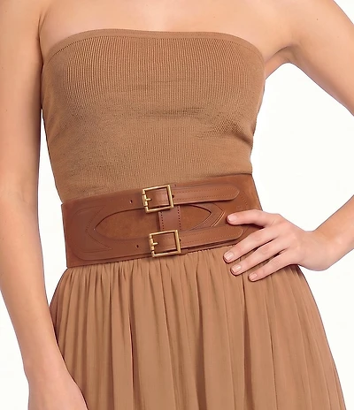 Lauren Ralph Lauren Suede & Leather Double-Buckle Wide Belt