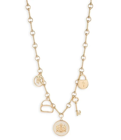 Lauren Ralph Lauren Two Tone Charm Logo Frontal Collar Necklace