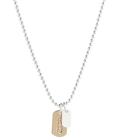 Lauren Ralph Lauren Two Tone Logo Dog Tag Short Pendant Necklace
