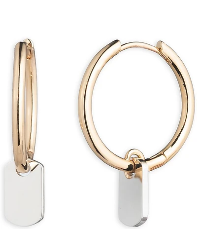 Lauren Ralph Lauren Two Tone Tag Drop Hoop Earrings