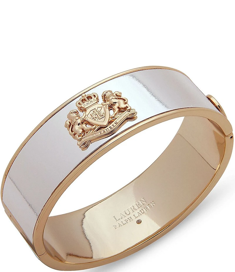 Lauren Ralph Lauren Two Tone Wide Crest Bangle Bracelet