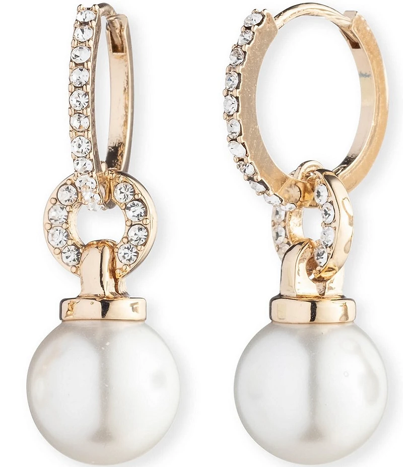 Lauren Ralph Lauren White Pearl Huggie Hoop Drop Earrings
