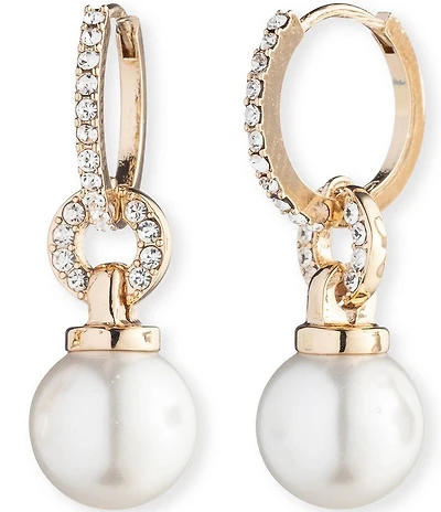 Lauren Ralph Lauren White Pearl Huggie Hoop Drop Earrings