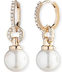 Lauren Ralph Lauren White Pearl Huggie Hoop Drop Earrings