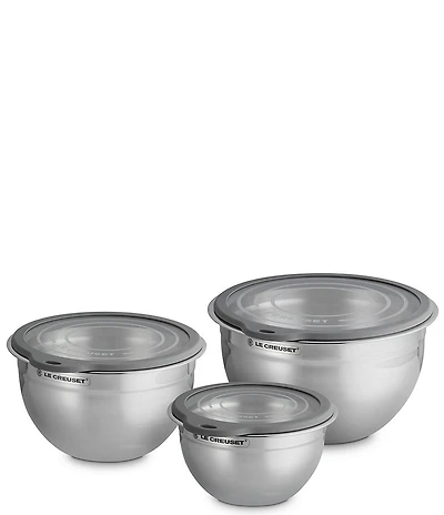 Le Creuset Stainless Steel Mixing Bowls With Glass Lids, Set Of 3