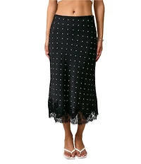Le Lis Cut Satin Polka Dot Midi Lace Trim Skirt