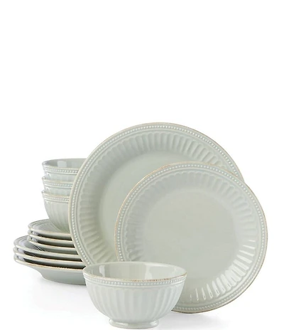 Lenox French Perle Groove Light Blue 12-Piece Plate & Bowl Set