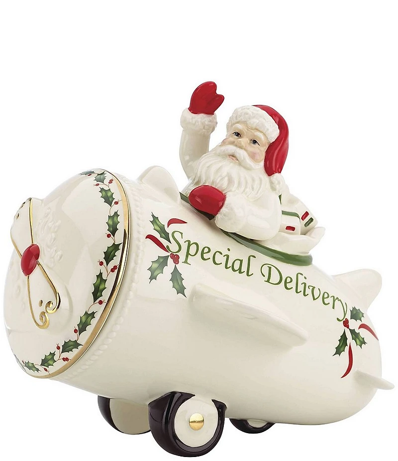 Lenox Holiday Collection Santa Airplane Special Delivery Cookie Jar with Lid