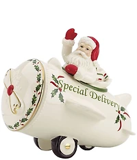 Lenox Holiday Collection Santa Airplane Special Delivery Cookie Jar with Lid