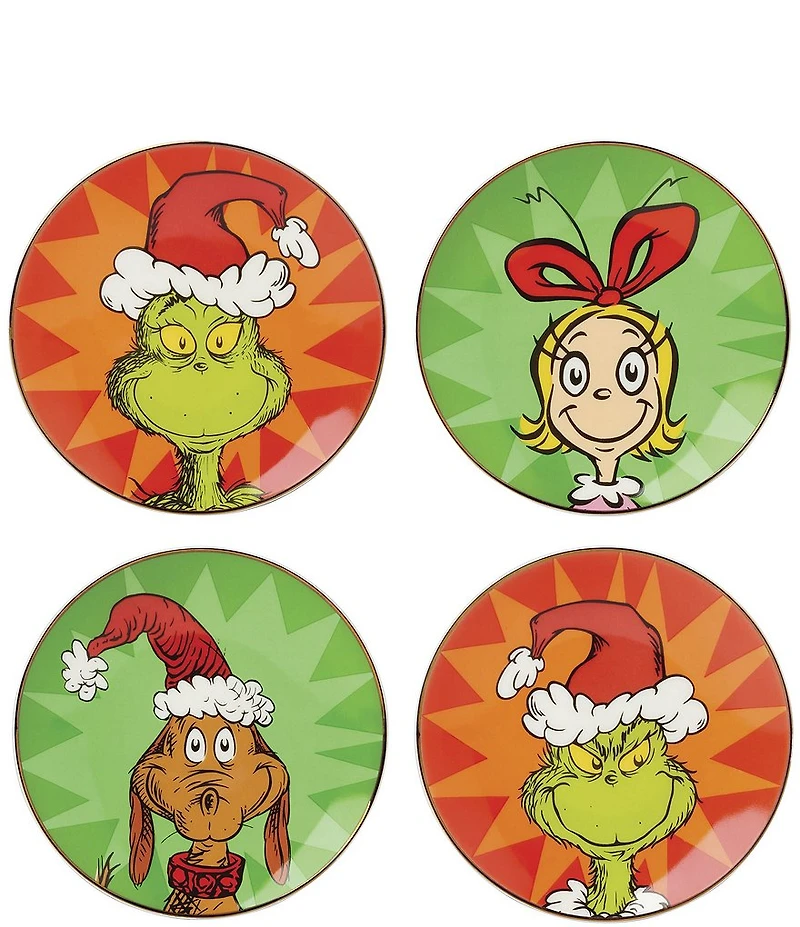 Lenox Merry Grinchmas Collection Assorted Tidbit Plates, Set of 4