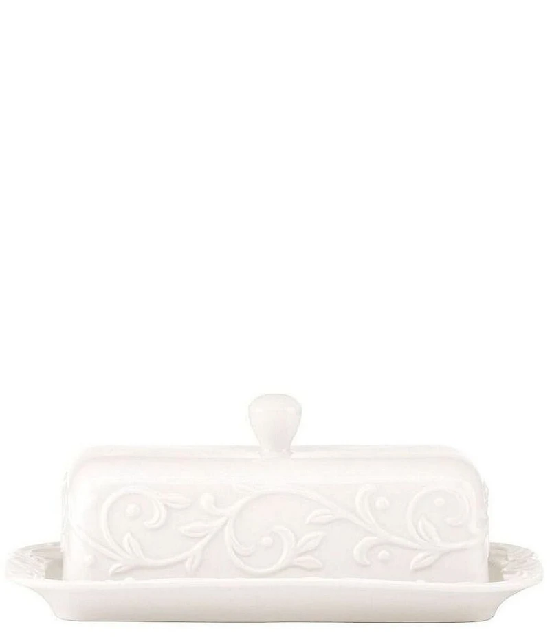 Lenox Opal Innocence Carved Scroll Porcelain Covered Butter Dish