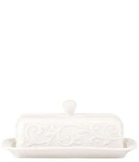 Lenox Opal Innocence Carved Scroll Porcelain Covered Butter Dish
