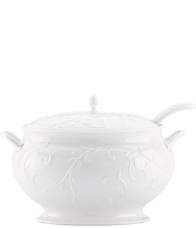 Lenox Opal Innocence Carved Scroll Porcelain Soup Tureen with Ladle