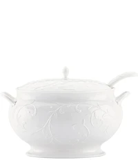 Lenox Opal Innocence Carved Scroll Porcelain Soup Tureen with Ladle