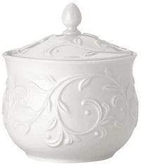 Lenox Opal Innocence Carved Scroll Porcelain Sugar Bowl with Lid
