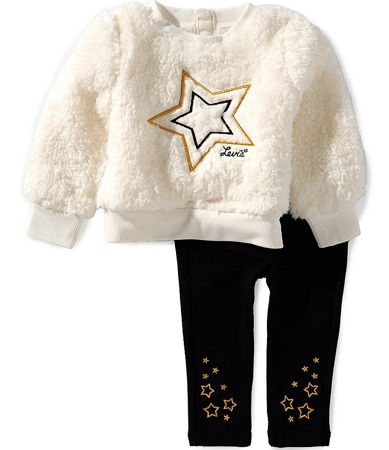 Levi's® Baby Girls Sherpa Crewneck and Leggings 2-Piece Set