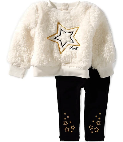 Levi's® Baby Girls Sherpa Crewneck and Leggings 2-Piece Set