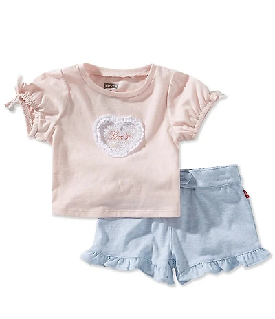 Levi's Baby Girls Short Sleeves With Bow T-Shirt & Shorts 2-Piece Set