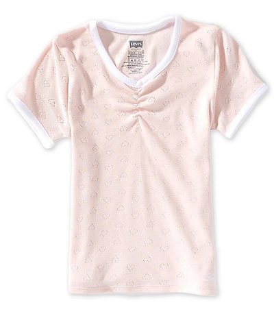 Levi's® Big Girls Heart Pointelle Short Sleeve Cinched V-Neck Top