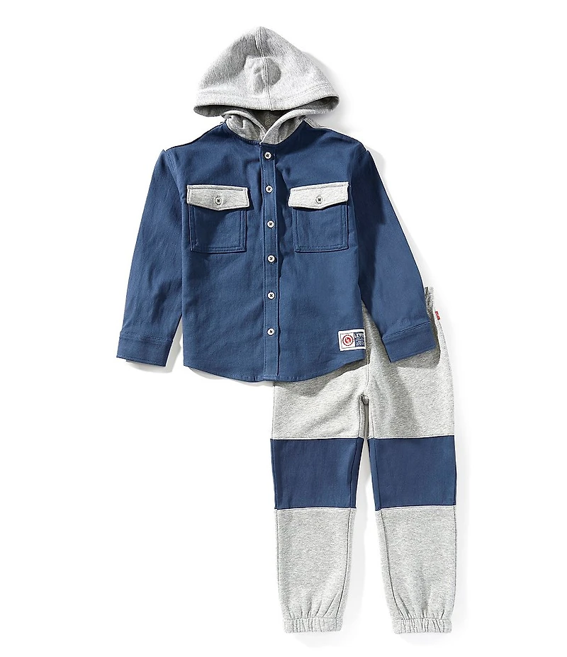 Levi's® Little Boys Long-Sleeve Twill Hooded Shacket & Fleece Jogger Pant Set