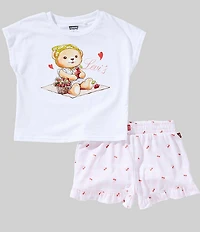 Levi's® Little Girls Short Sleeve Teddy Bear Picnic Graphic Tee & Knit Ditsy Cherry Print Shorts Set