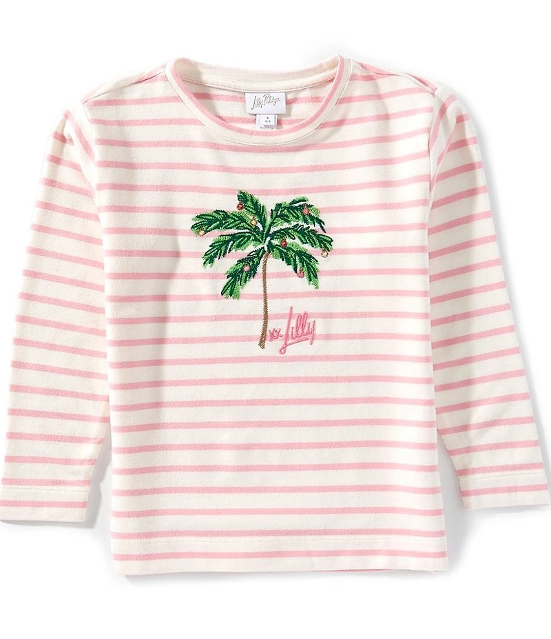 Lilly Pulitzer Little/Big Girls Mini Ballad Stripe Palm Embellished Sweatshirt