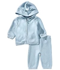 Little Me Baby Blue Quilt Hoodie & Jogger Pants Set