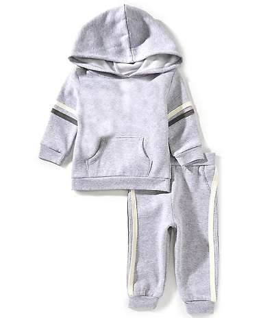 Little Me Baby Boys Long Sleeve Grey Sweatshirt Hoodie & Jogger Pants Set