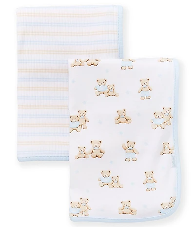 Little Me Baby Boy Organic Cotton Bear & Stripe Receiving Blankets 2-Pack Set