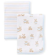 Little Me Baby Boy Organic Cotton Bear & Stripe Receiving Blankets 2-Pack Set
