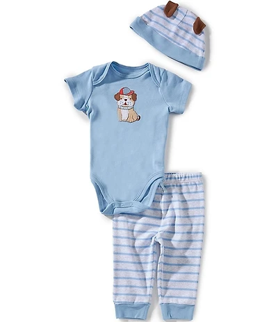 Little Me Baby Boy Short Sleeve Puppy Bodysuit With Hat 3-Piece Set