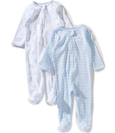 Little Me Baby Boys Adorable Puppies And Stripes Organic Cotton Footies 2-Pack