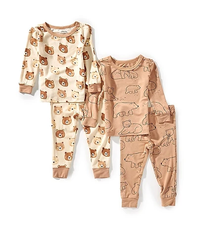 Little Me Baby Boys Bamboo Bear Print Short Sleeve Top & Pajama Pants 4-Piece Set