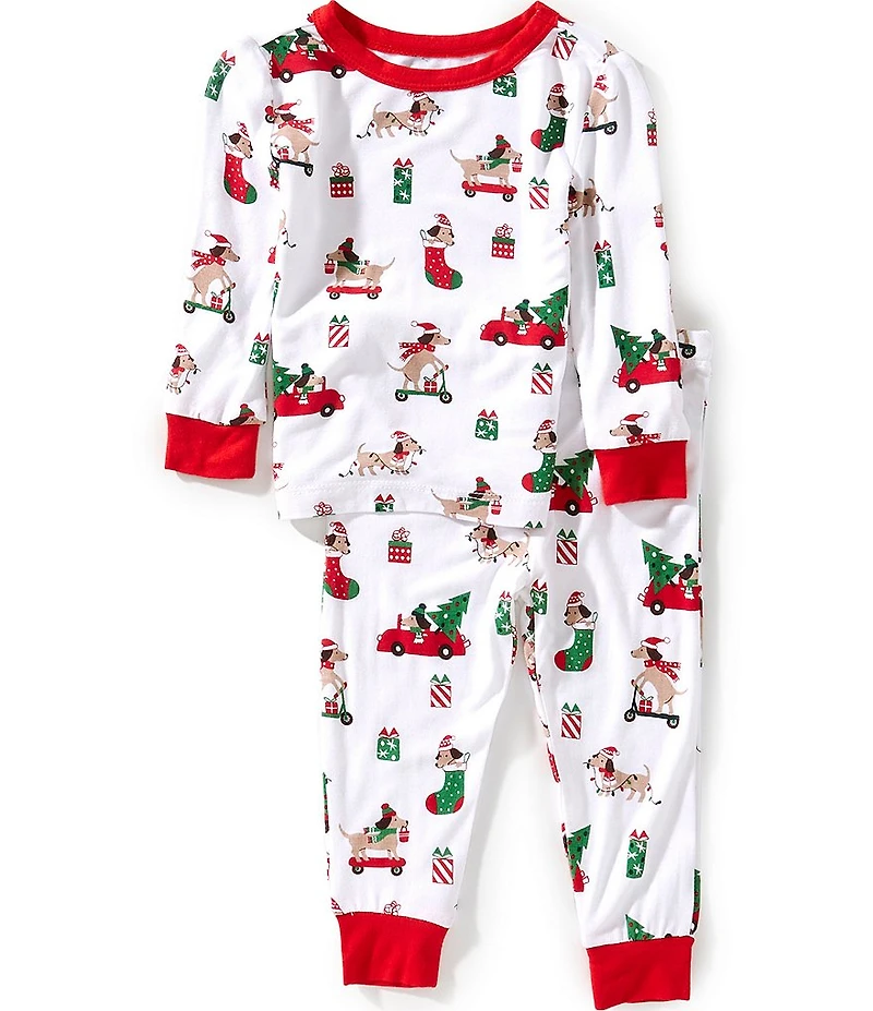 Little Me Baby Boys Bamboo Christmas Puppy Print Long Sleeve Pajama Top & Pants Set