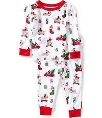 Little Me Baby Boys Bamboo Christmas Puppy Print Long Sleeve Pajama Top & Pants Set